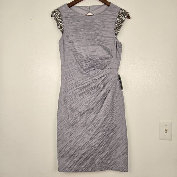 Eliza J Dresses & Skirts - NWT Eliza J Embellished Taffeta Sheath Dress Silver Gray Size 2 Prom Party Grey